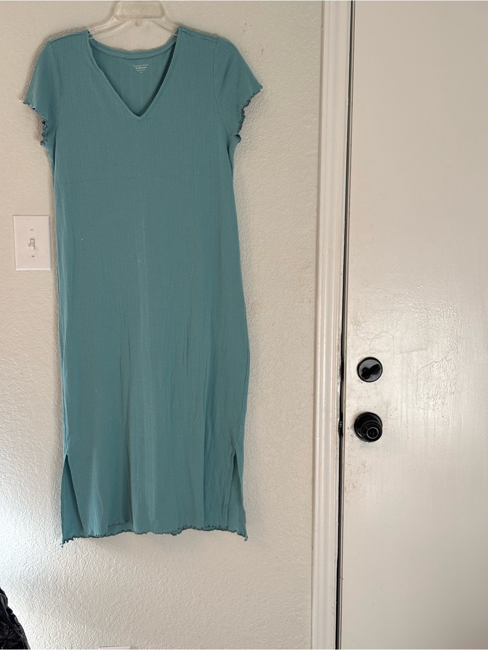 Garnet Hill Teal Ribbed Knit Top Cotton Medium